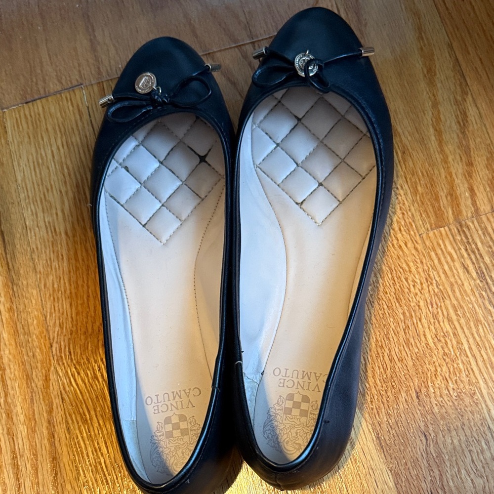 Vince Camuto Black Leather Loafers with Bow Accent